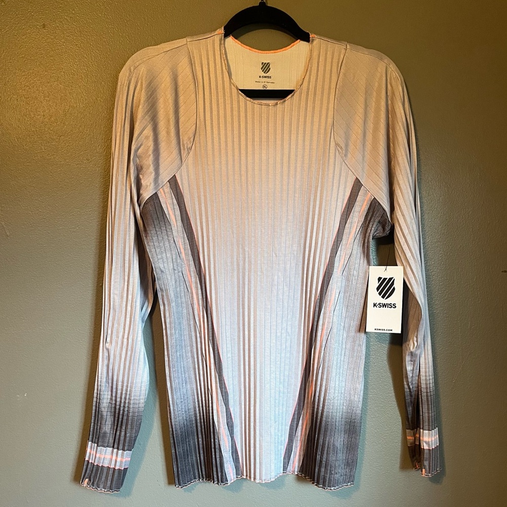 NWT K-Swiss Sz XL Women’s Asphalt Pink Long Sleeve Crewneck Pleated Top Ret $79!